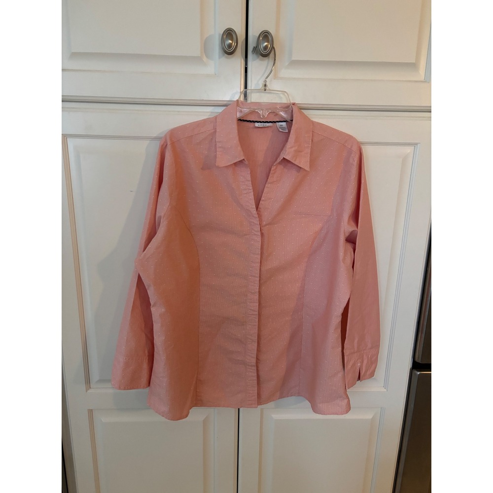 Riders by Lee Easy Care Coral Pink Striped Star Print Button Up Shirt XL